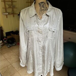CK shimmery creamy gold button down boyfriend shirt size XL